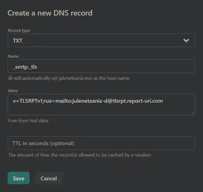 TLS-RPT DNS record